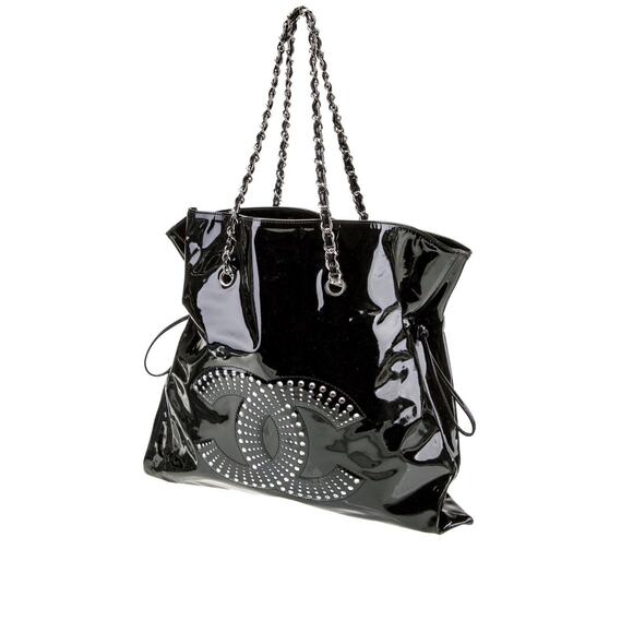 Authentic Chanel patent Leather Black Bon Bon Tote EUC Size Large Hard To Find - Picture 2 of 9